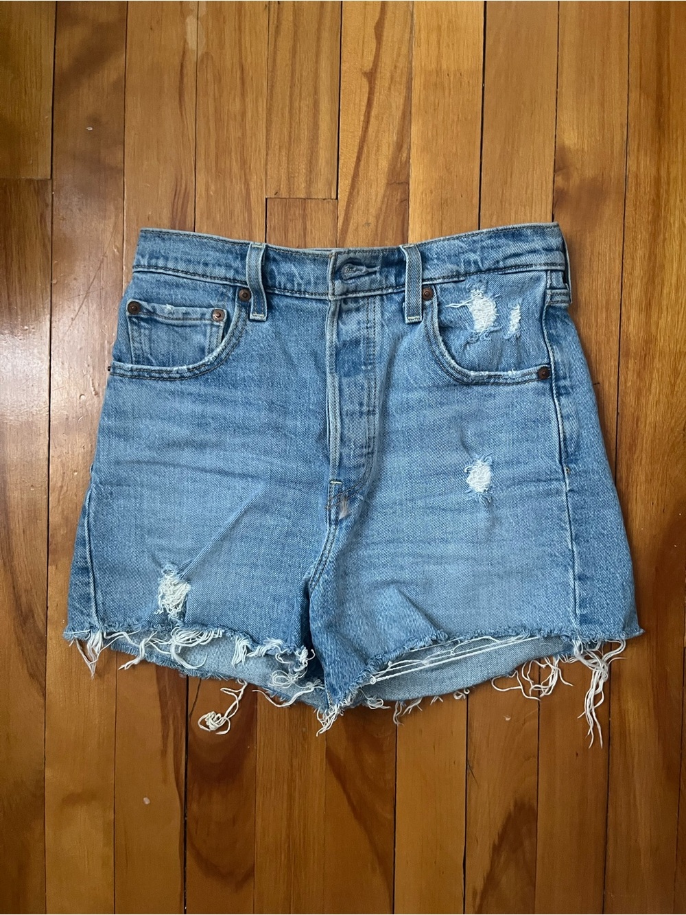 Levi's Light Blue Distressed Denim Cutoff Shorts